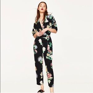 Zara Black Floral Jumpsuit